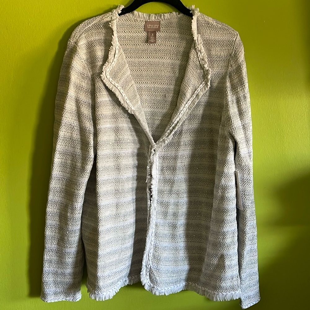 NWT Chico's White Lite Jacket With Silver Metallic Threads Chico's Size 3 XL/16